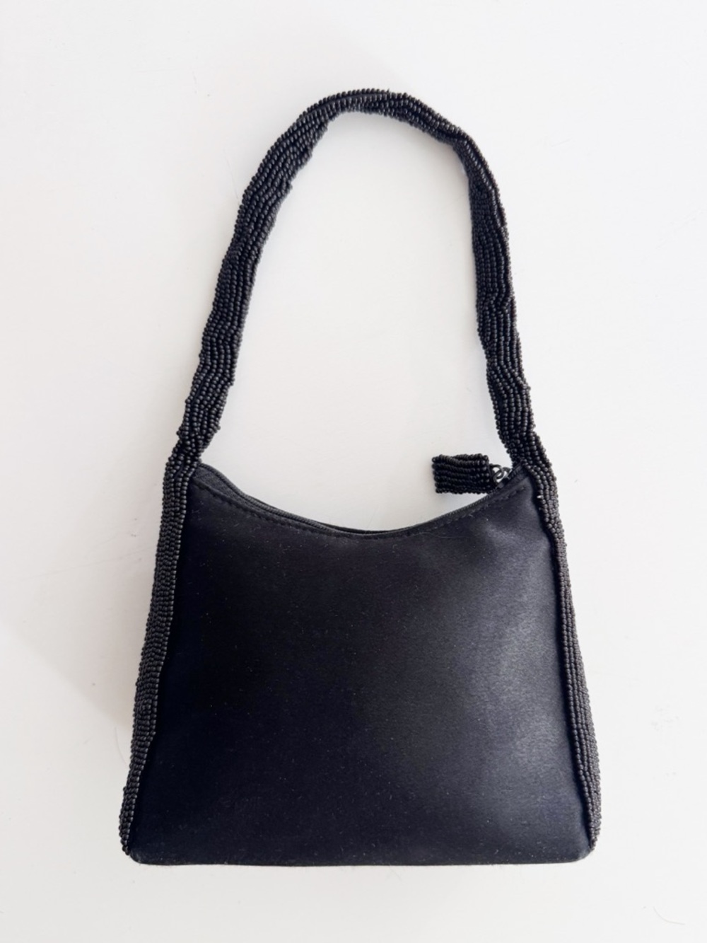 Vintage 90s Le Regale Mini Black Satin Beaded Evening Bag